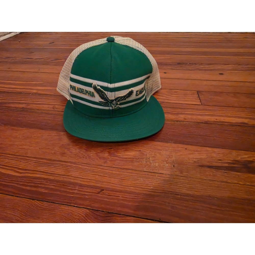 Vintage Philadelphia Eagles AJD Lucky Stripe Trucker Hat Kelly Green Made in USA